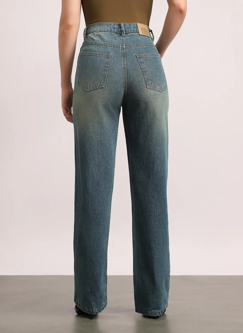 Urbano Fashion  Urbano Fashion Women's Light Blue High Rise Straight Fit Washed Jeans Non-Stretchable for Women | Best Price UAE